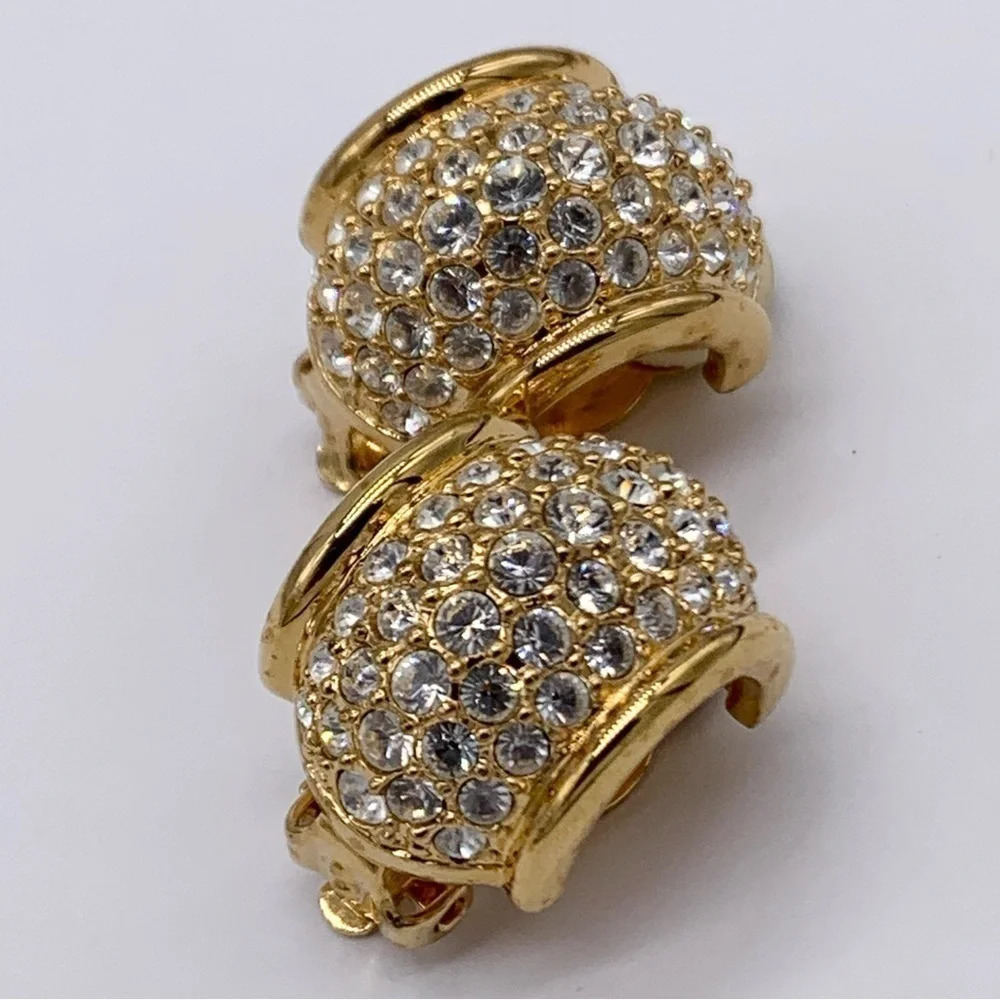 Swarovski Crystal Pave Gold Clip Earrings